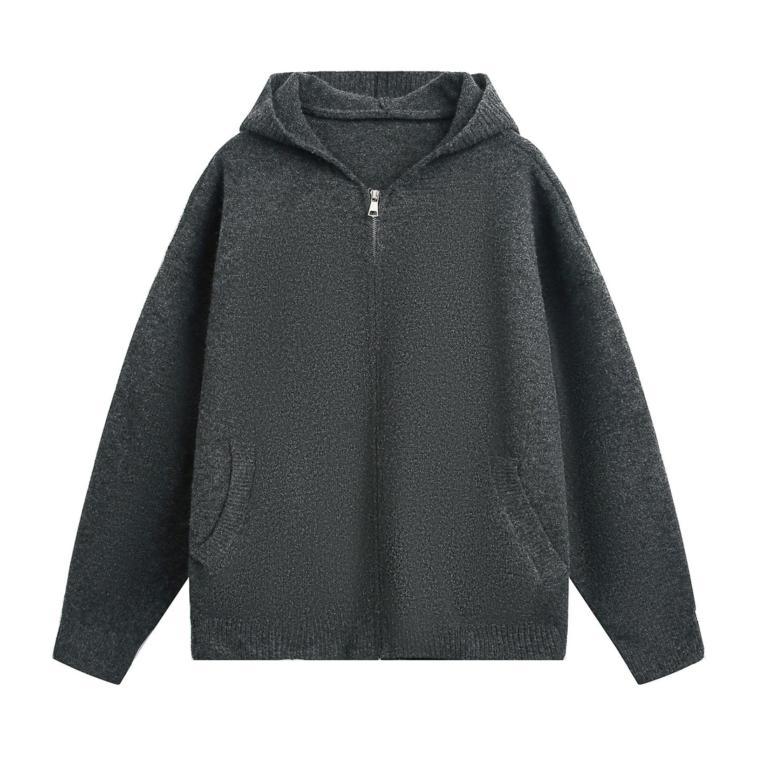Unisex Grobstrick‑Kapuzenjacke mit durchgehendem Reißverschluss und aufgesetzten Eingrifftaschen Drune