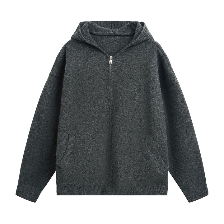 Unisex Grobstrick‑Kapuzenjacke mit durchgehendem Reißverschluss und aufgesetzten Eingrifftaschen Drune