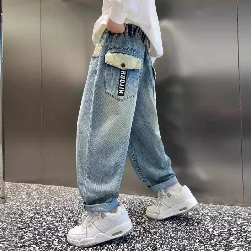 Unisex Weit geschnittene lässige Denim-Hose mit speziellen Taschen Drune