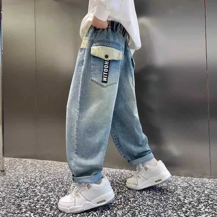 Unisex Weit geschnittene lässige Denim-Hose mit speziellen Taschen Drune