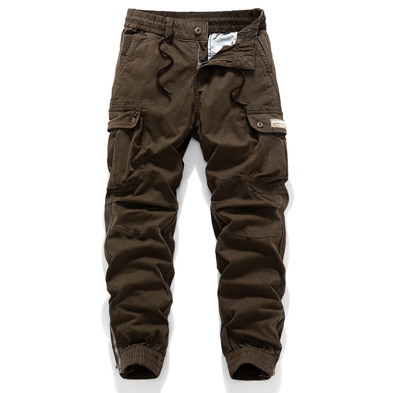 Herren Tactical-Canvas-Cargohose im Joggerstil mit elastischem Tunnelzugbund, Knieabnähern und Multifunktions-Pattentaschen Drune