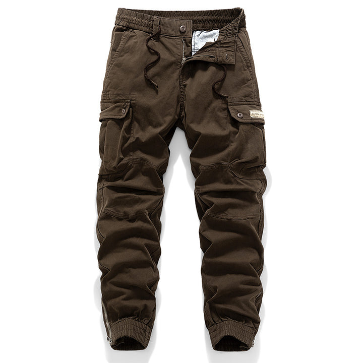 Herren Tactical-Canvas-Cargohose im Joggerstil mit elastischem Tunnelzugbund, Knieabnähern und Multifunktions-Pattentaschen Drune