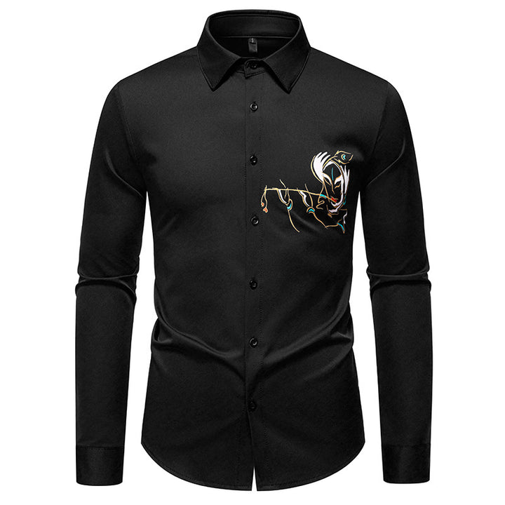Herren Slim-Fit Businesshemd mit aufwendiger Bruststickerei und Kentkragen Drune
