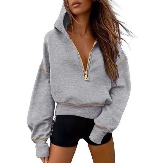 Damen lässiger Hoodie mit goldenen Akzenten und hohem Kragen Drune