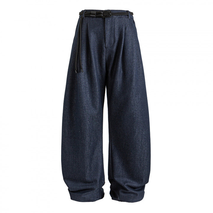 Damen Hochtalierte weite Marlene-Hose mit Faltenbund und Tunnelzuggürtel Drune