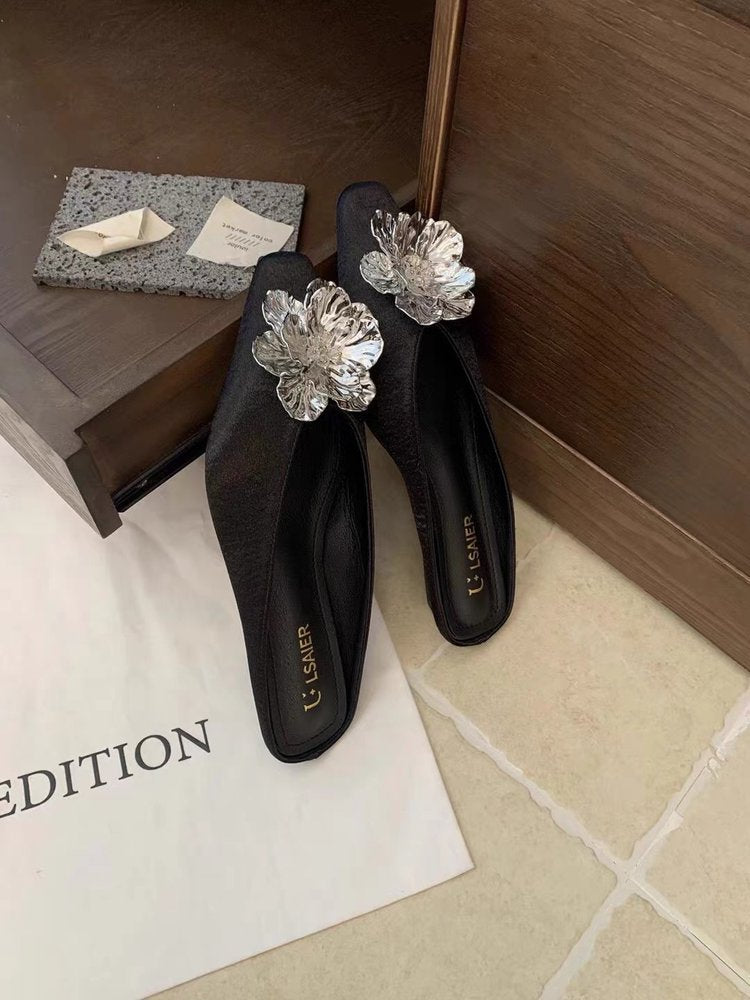 Damen elegante Ballerina-Pumps mit funkelndem Blumenakzent Drune