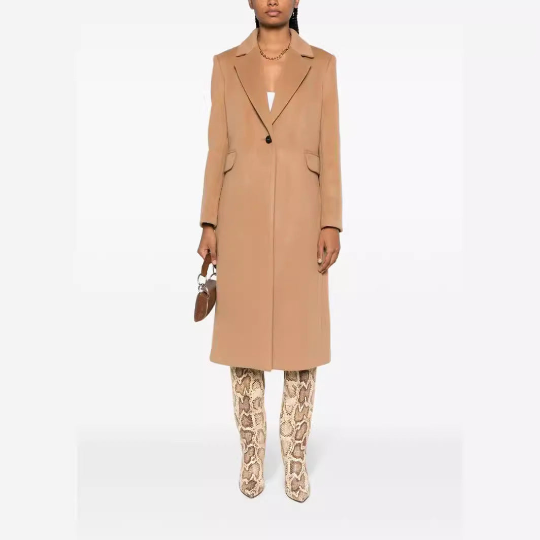 Damen Einreihiger Wollmix-Longcoat mit Ein-Knopf‑Verschluss und Pattentaschen Drune