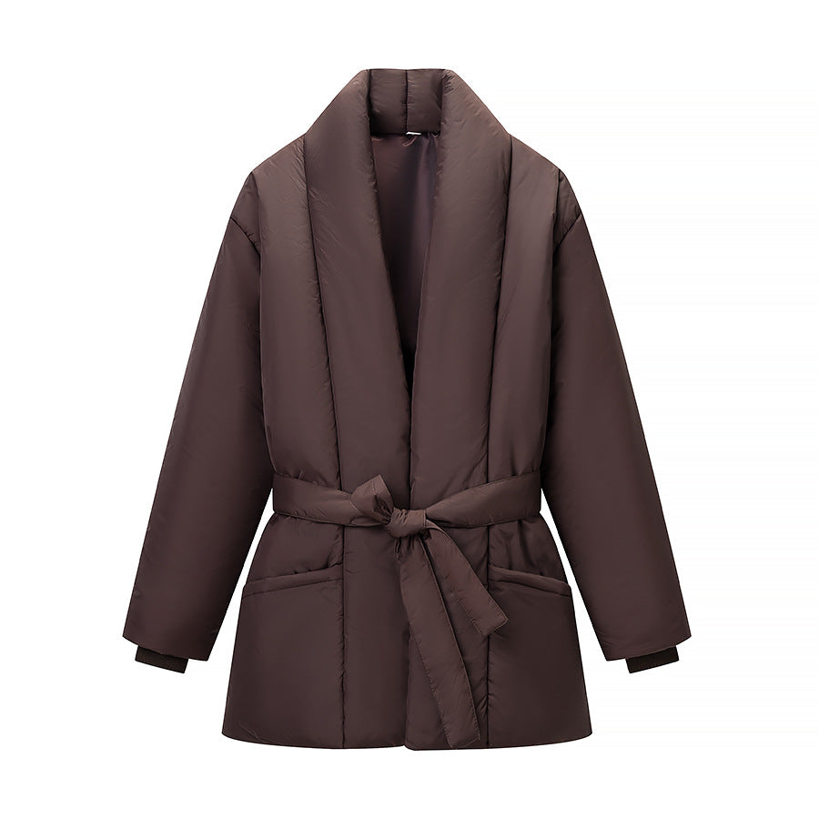 Damen gesteppte Taillengürtel-Steppjacke mit Schalkragen Drune