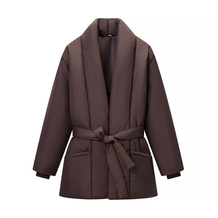 Damen gesteppte Taillengürtel-Steppjacke mit Schalkragen Drune
