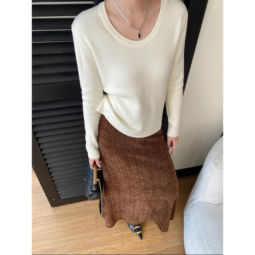 Damen eleganter Feinstrickpullover mit tiefem V-Ausschnitt und langen Ärmeln Drune