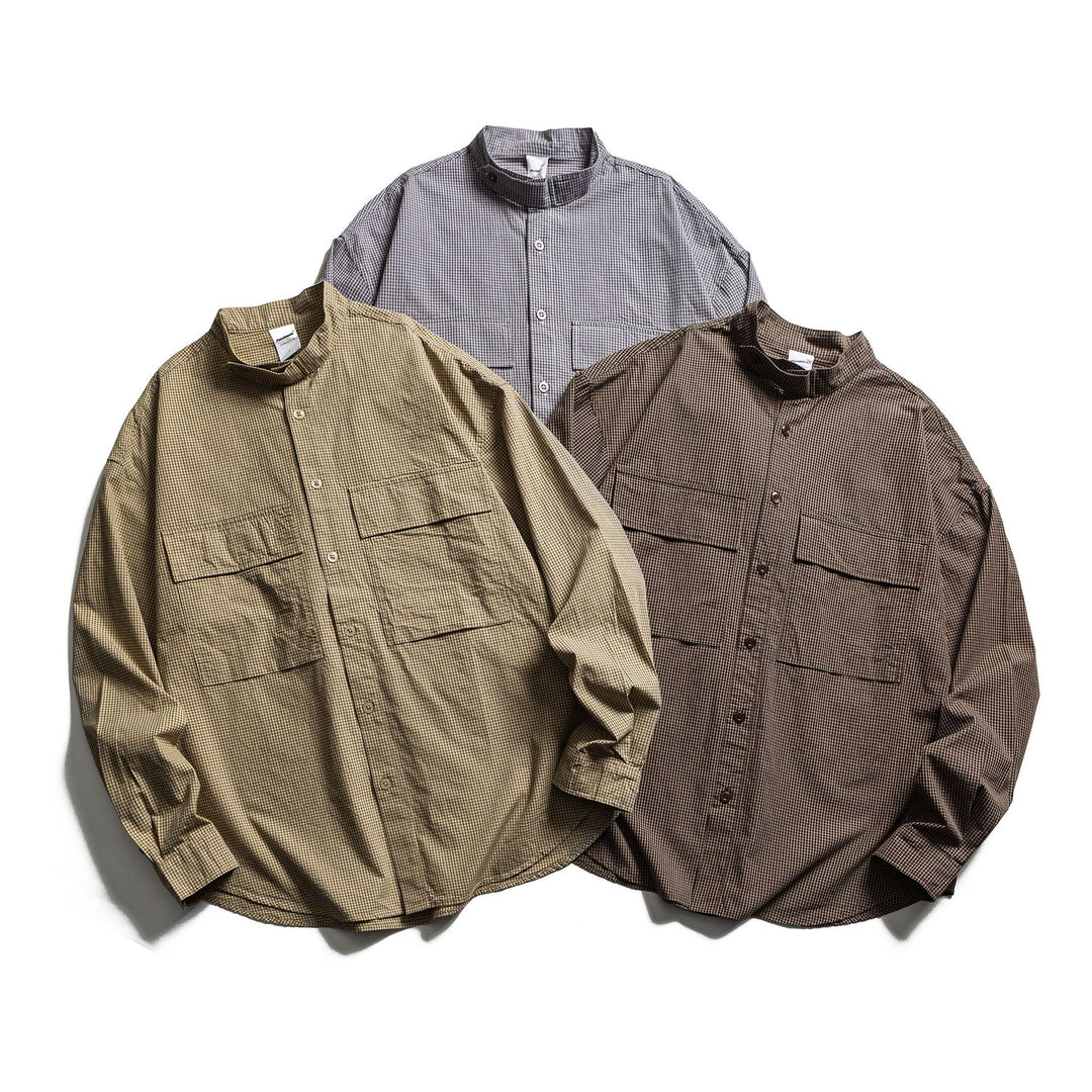 Herren Karo-Hemdjacke mit Stehkragen und aufgesetzten Brusttaschen Drune