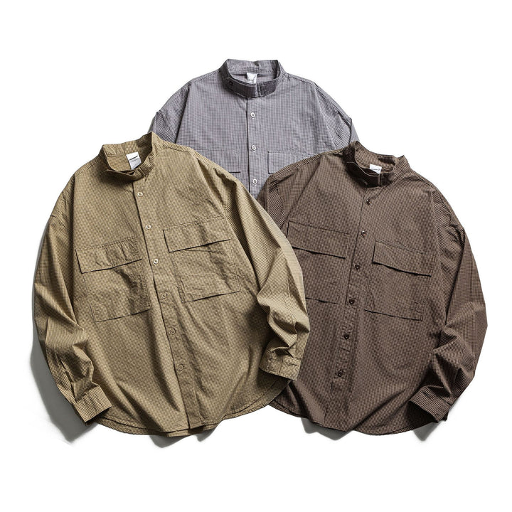 Herren Karo-Hemdjacke mit Stehkragen und aufgesetzten Brusttaschen Drune