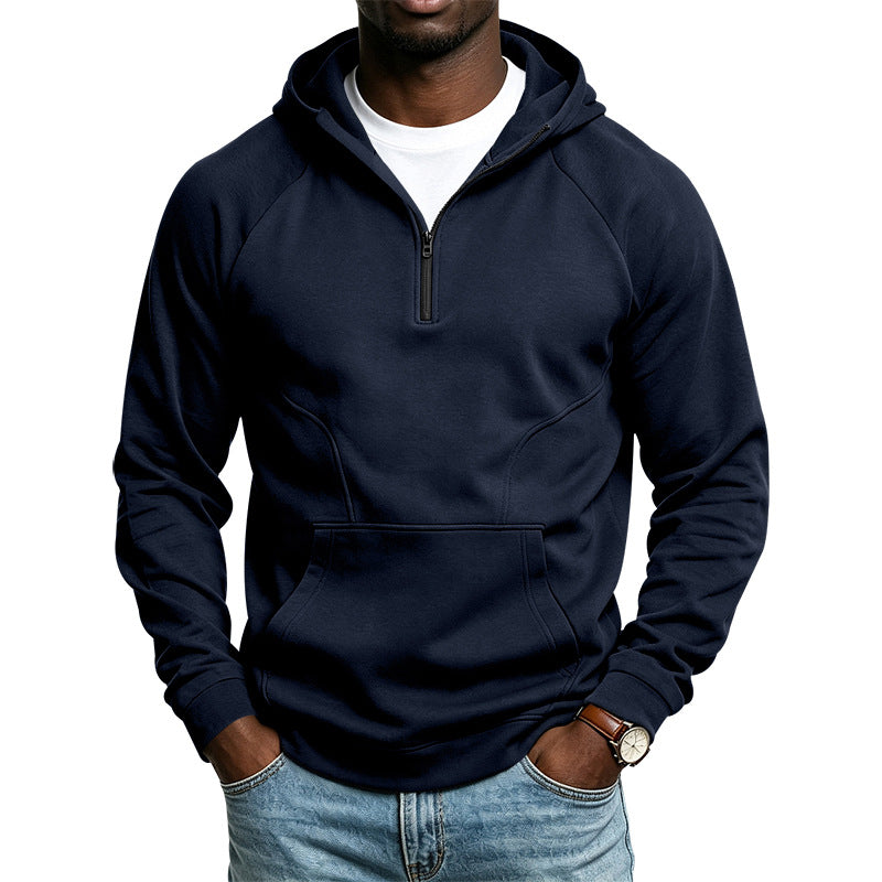 Herren Kapuzenpullover mit Kurzreißverschluss, Kängurutasche und Raglanärmeln Drune
