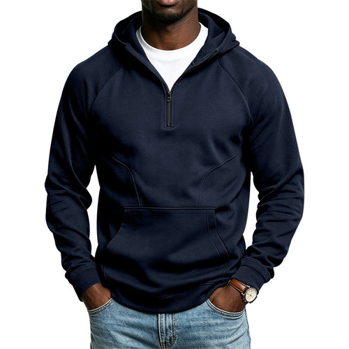 Herren Kapuzenpullover mit Kurzreißverschluss, Kängurutasche und Raglanärmeln Drune