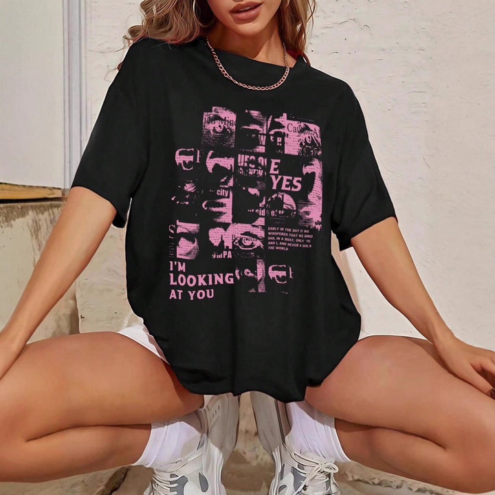 Damen Oversized T-Shirt mit kreativem Schriftzug und lässigem Schnitt Drune
