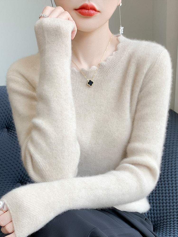 Damen Weicher Feinstrickpullover mit welligem Rundhalsausschnitt und kaschmirähnlicher Oberfläche Drune