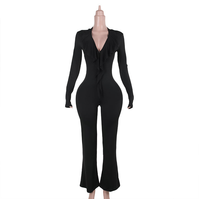 Damen trendiger Jumpsuit mit offenem Rücken und leichtem Stoff Drune