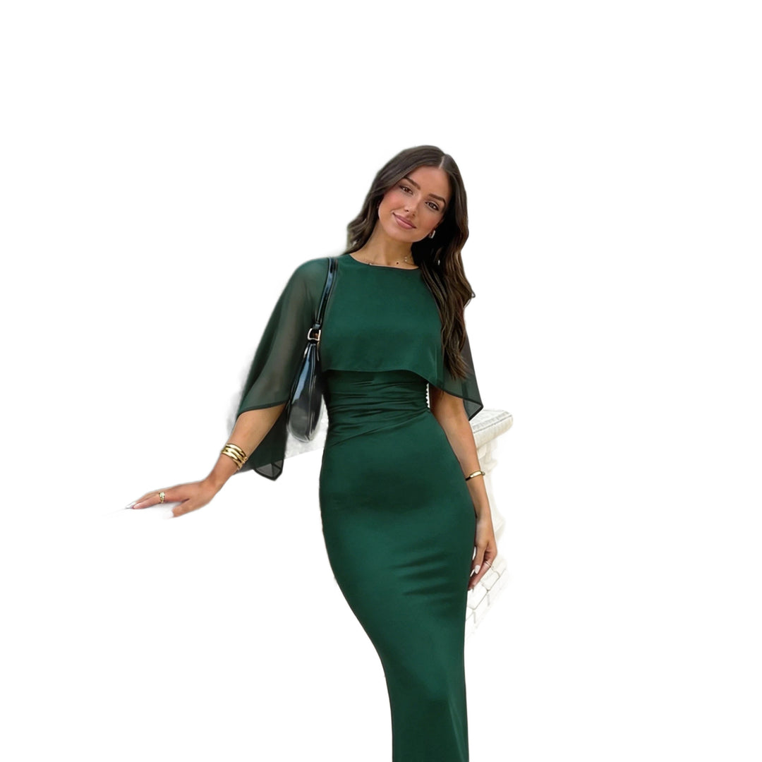 Damen Figurbetontes Midikleid mit Chiffon-Cape Drune