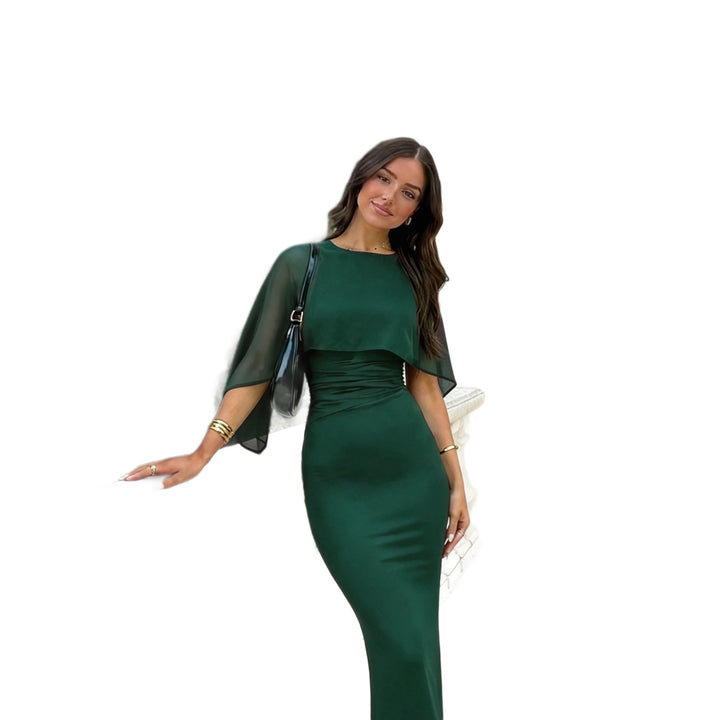 Damen Figurbetontes Midikleid mit Chiffon-Cape Drune