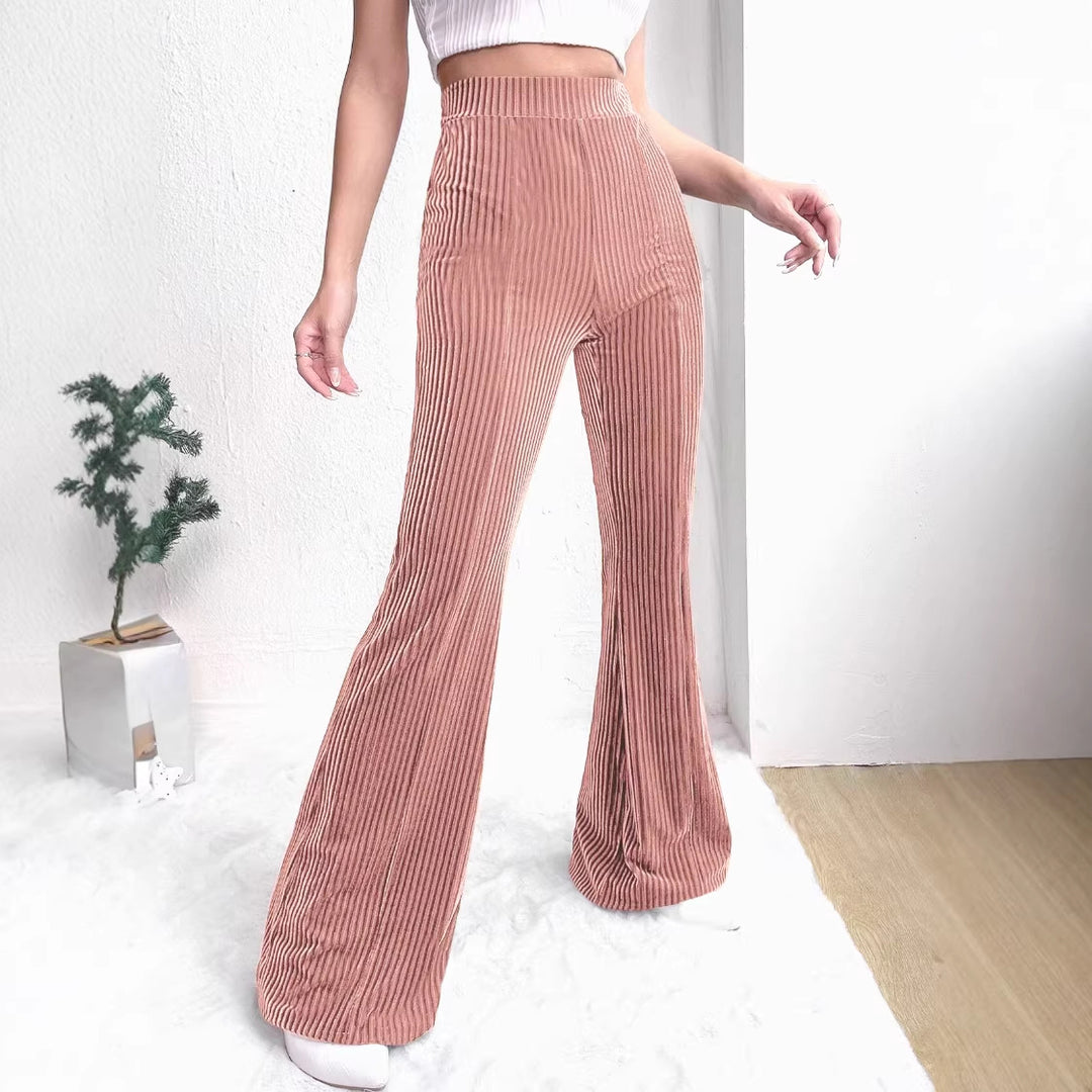 Damen Hochtaillierte gerippte Samt-Hose mit weitem Bein Drune