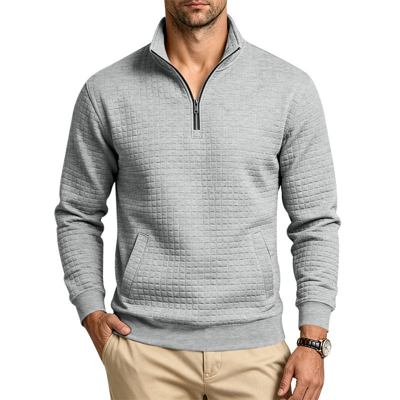 Herren Gesteppter Halbzip-Sweat mit Stehkragen und Kängurutasche Drune