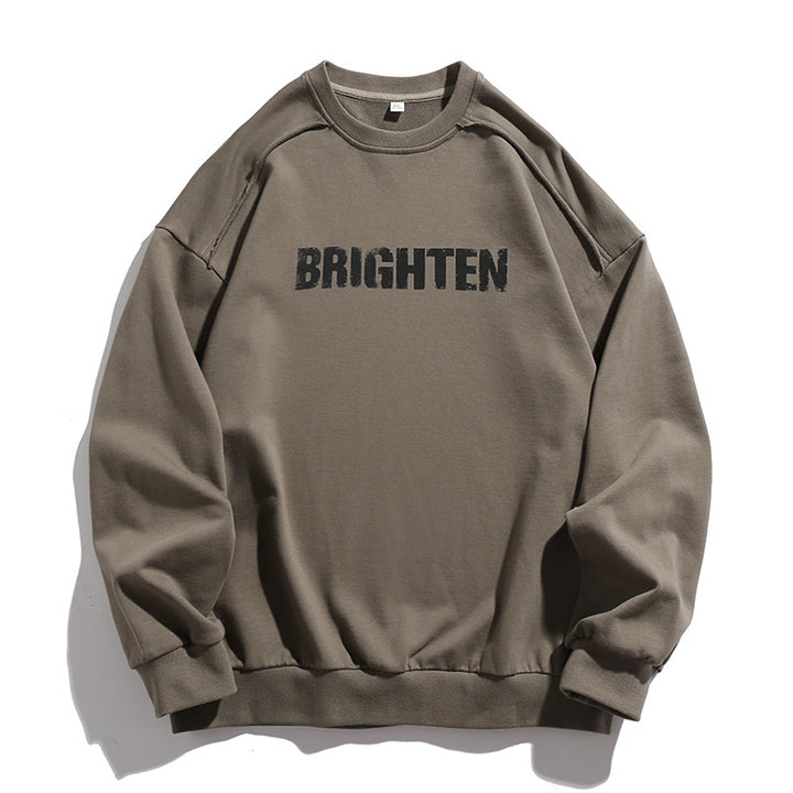 Unisex Oversize Rundhals-Sweatshirt mit distressed Schulternähten und vintage Frontprint Drune