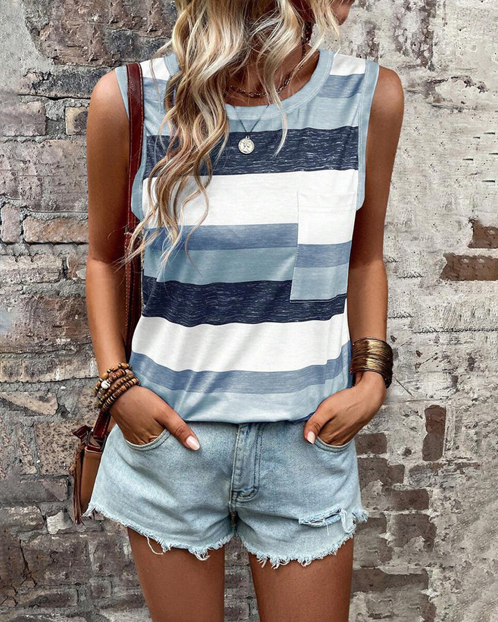 Damen nan ärmelloses gestreiftes Jerseyshirt mit aufgesetzter Brusttasche und legerer Boxy‑Silhouette Drune
