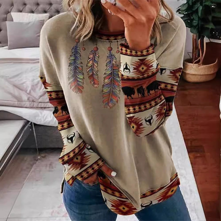 Damen Langarmshirt im Patchwork-Quilt-Design mit weichem Rundhalsausschnitt und kontrastierenden Bündchen Drune