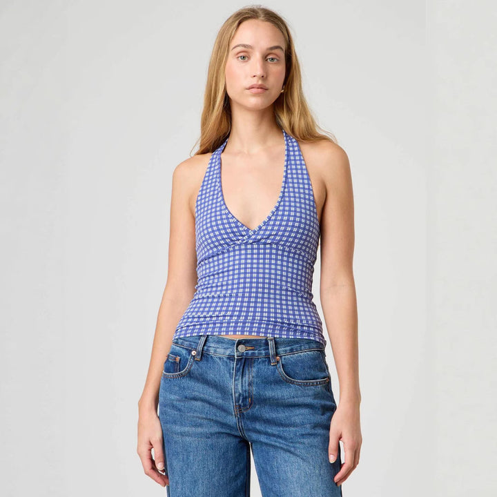 Damen Halter-Top mit Punktmuster und V-Ausschnitt Drune