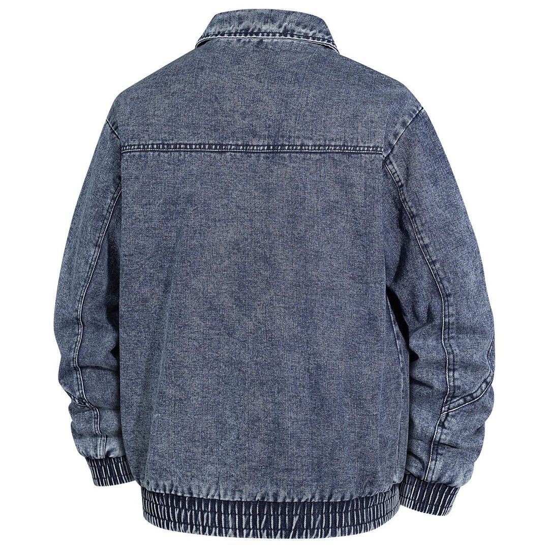 Herren Übergroße Jeans-Bomberjacke mit Stone-Wash, Reißverschluss und geripptem Saum Drune