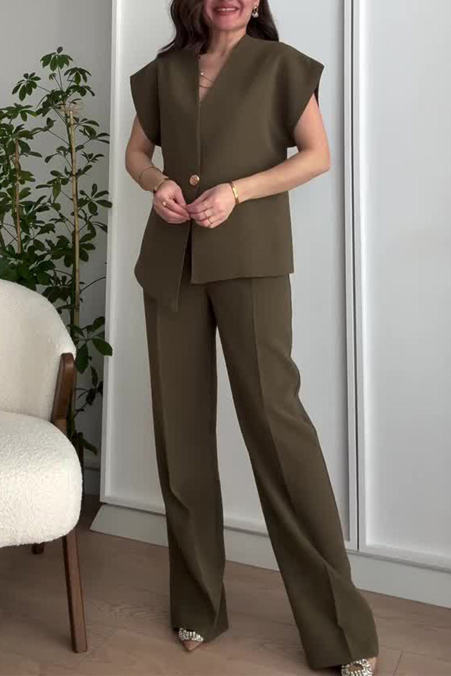 Drune | V-Ausschnitt Top und Hochtaillierte Hose Zweiteiler Anzug