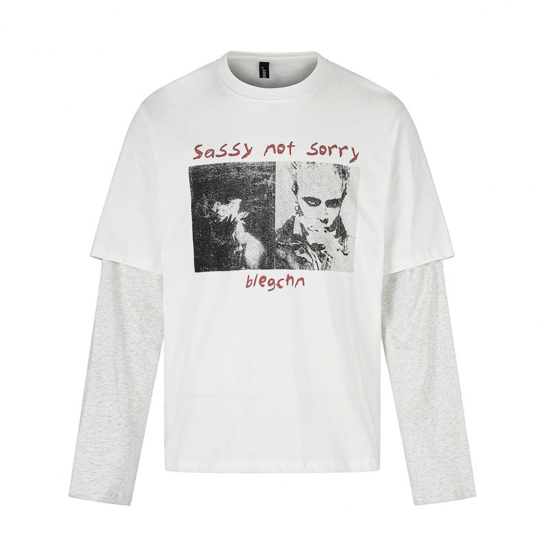 Damen Lagen-Langarmshirt im Layer-Look mit Fotoprint und Kontrastärmeln Drune