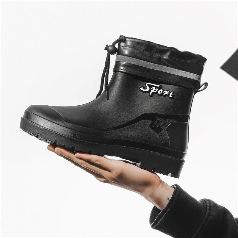 Herren Kurze wasserdichte Regenstiefelette mit Kordelverschluss und profiliertem Outdoor-Sohlendesign Drune