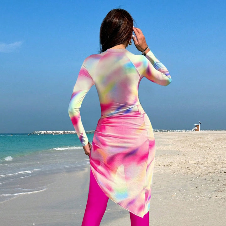 Damen Sportlicher Langarm-Schwimmanzug mit Wickelrock Drune