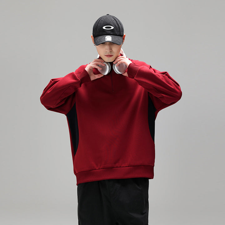 Herren Halbzip‑Sweatshirt mit Stehkragen und kontrastseitigen Einsätzen Drune