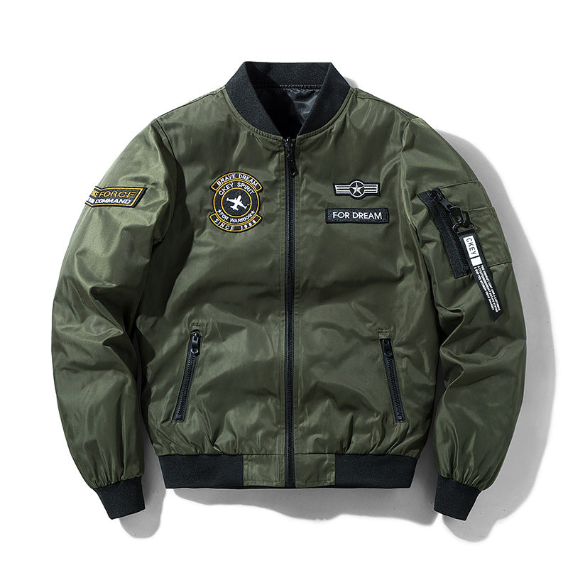 Men's  military-inspired bomber jacket with embroidered mission patches Drune