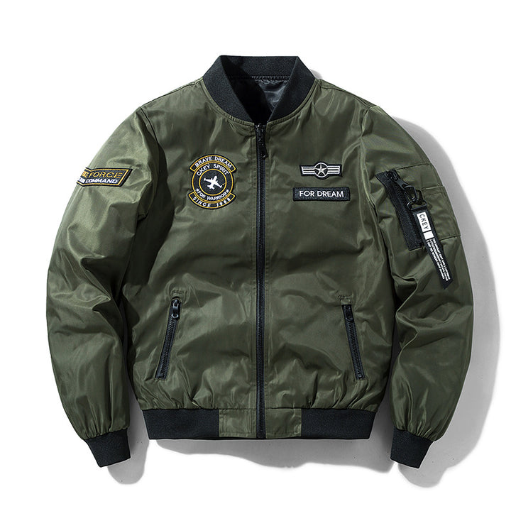 Men's  military-inspired bomber jacket with embroidered mission patches Drune