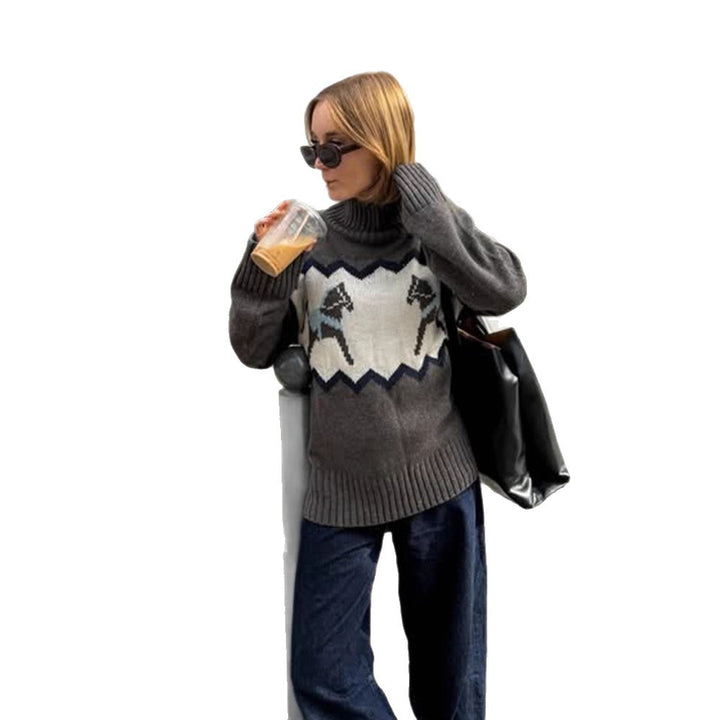 Damen Oversize-Rollkragenpullover mit Norweger-Intarsien und gerippten Bündchen Drune