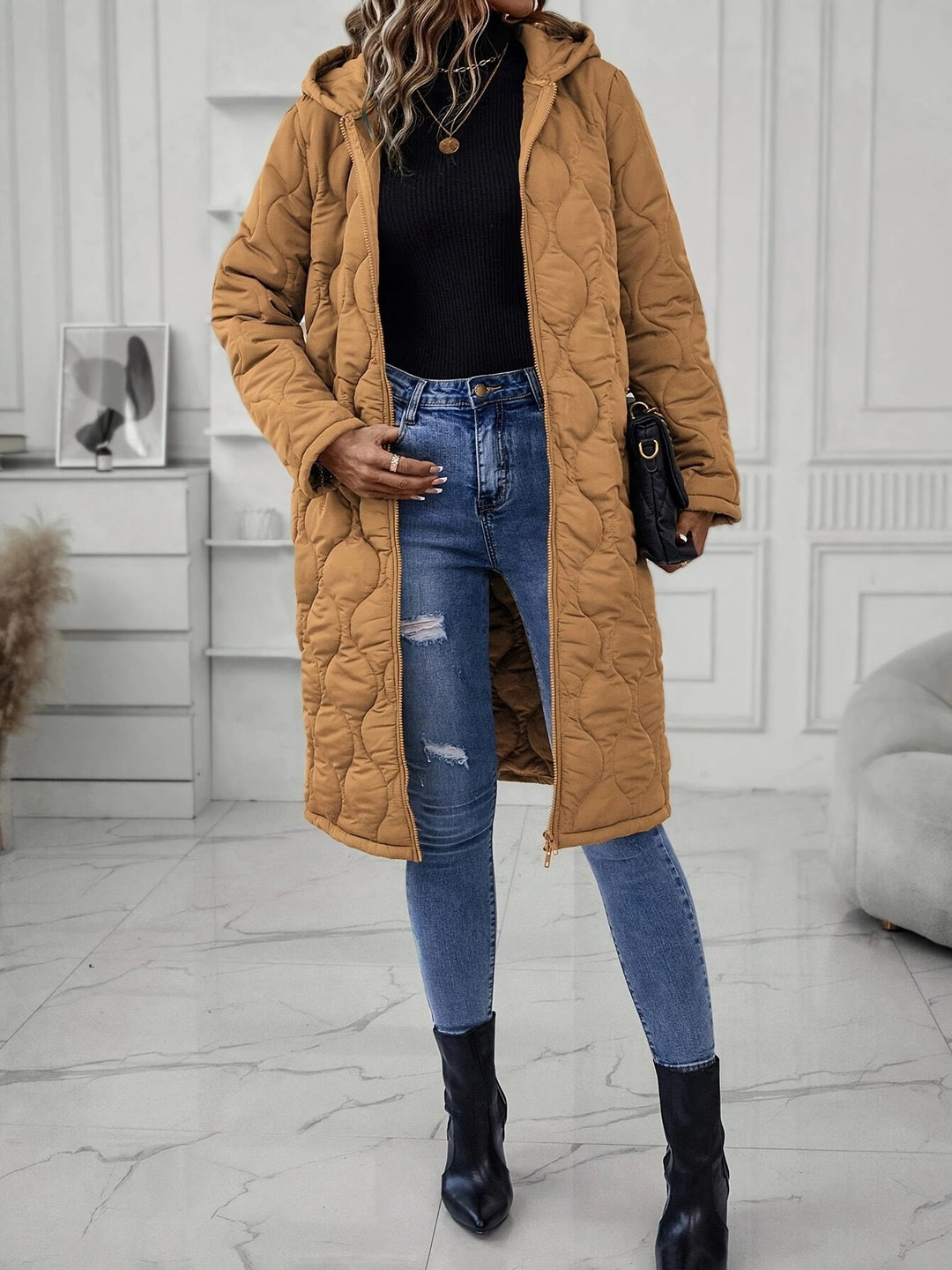 Damen Kapuzenjacke mit eleganter Steppung und langen Ärmeln Drune