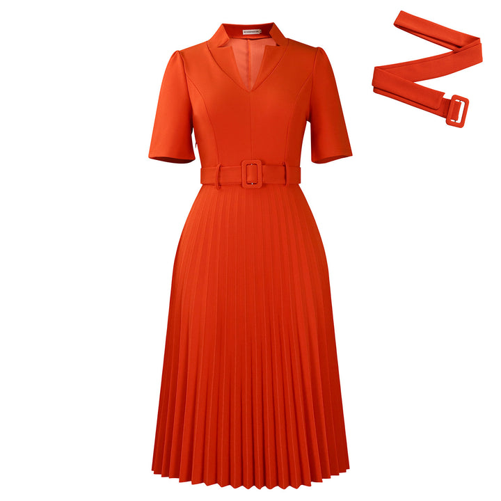 Damen Plissee Kleid mit eleganter Taillierung und modischem Gürtel Drune