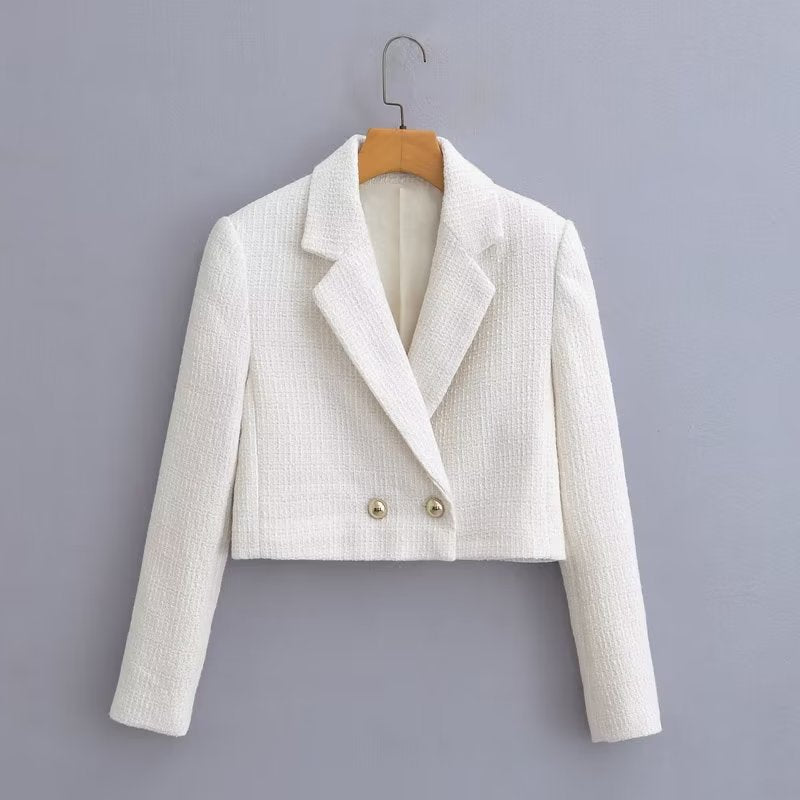 Damen Kurz geschnittener Bouclé-Blazer mit taillierter Silhouette und Doppelknopf Drune