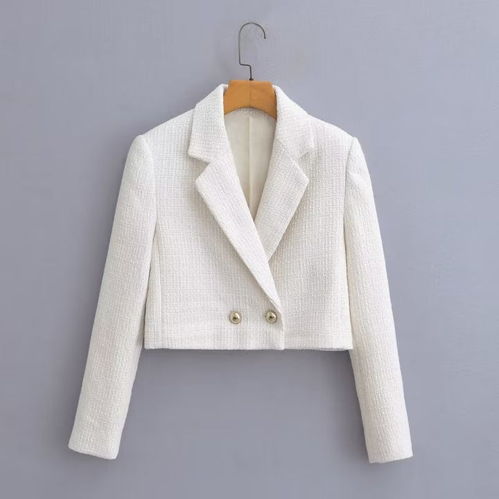 Damen Kurz geschnittener Bouclé-Blazer mit taillierter Silhouette und Doppelknopf Drune