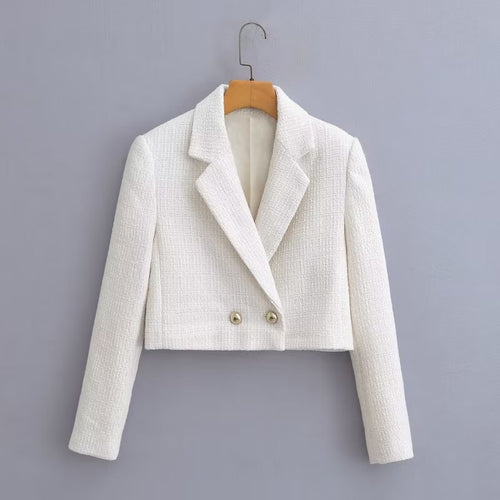 Damen Kurz geschnittener Bouclé-Blazer mit taillierter Silhouette und Doppelknopf Drune