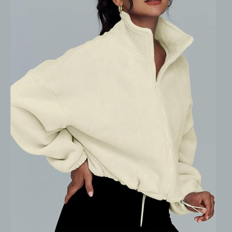 Damen modischer Oversized Pullover mit hohem Kragen und Reißverschluss Drune