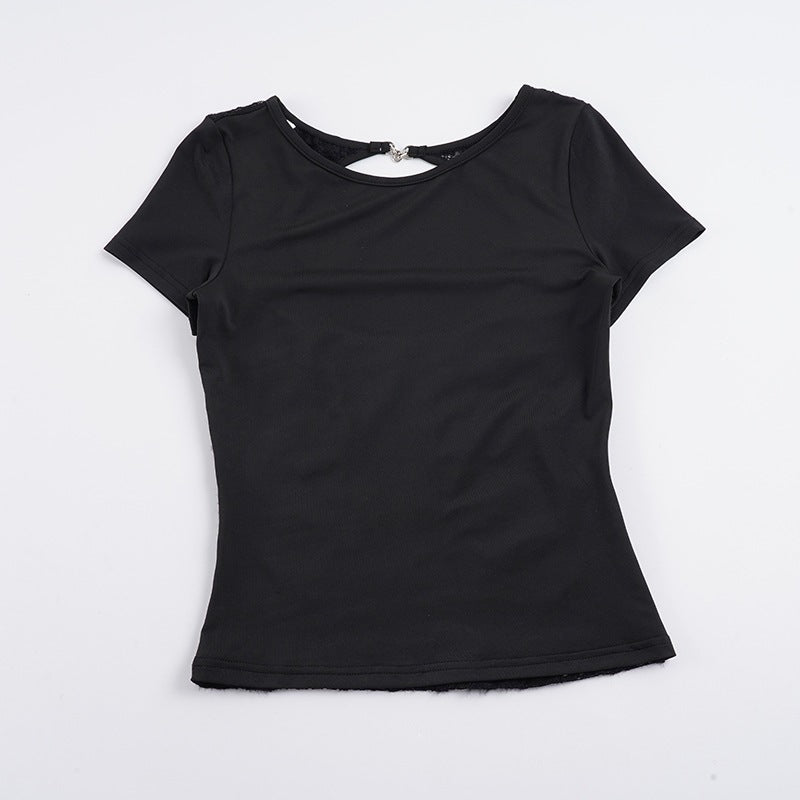 Damen figurbetontes T-Shirt mit elegantem Rückendetail Drune