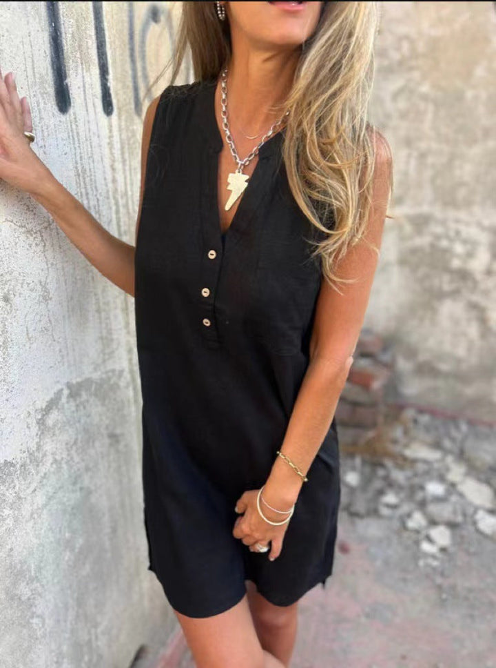 Damen Lässiges Viskose Sommerkleid mit Knopfdetails Drune