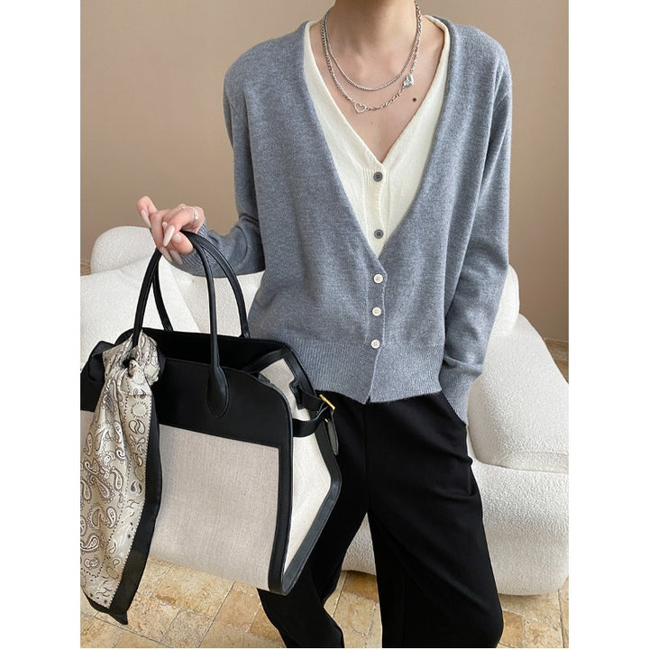 Damen kuscheliger Strickcardigan mit V-Ausschnitt und Knopfleiste Drune