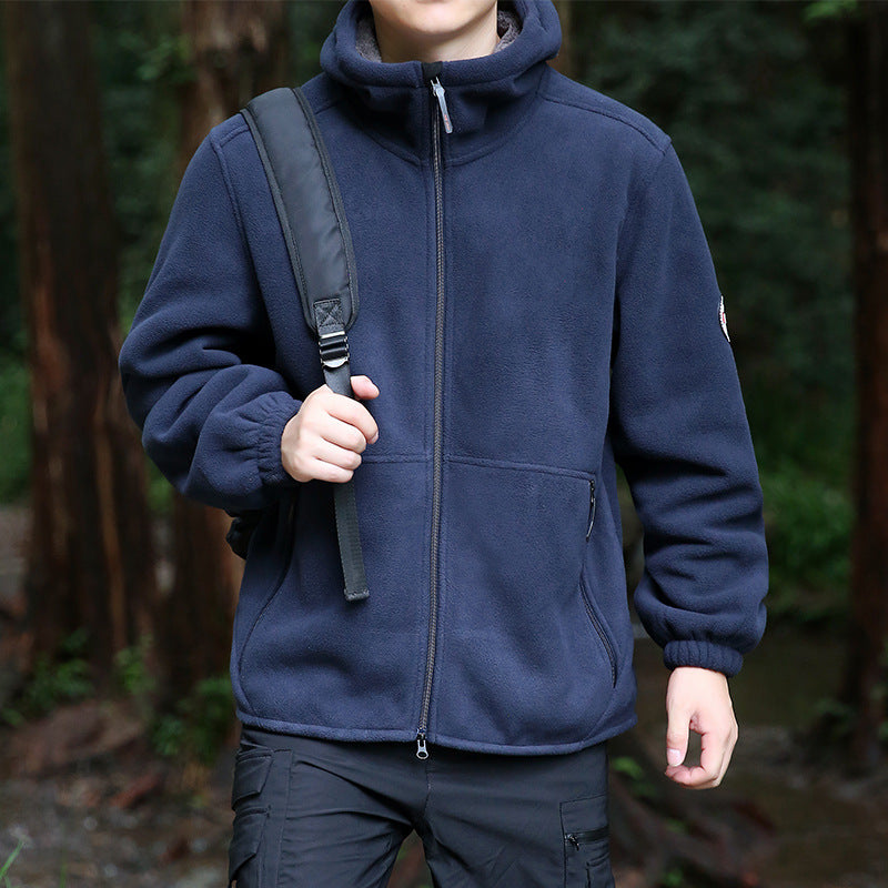 Herren Kapuzen-Fleecejacke mit durchgehendem Reißverschluss und Reißverschlusstaschen Drune