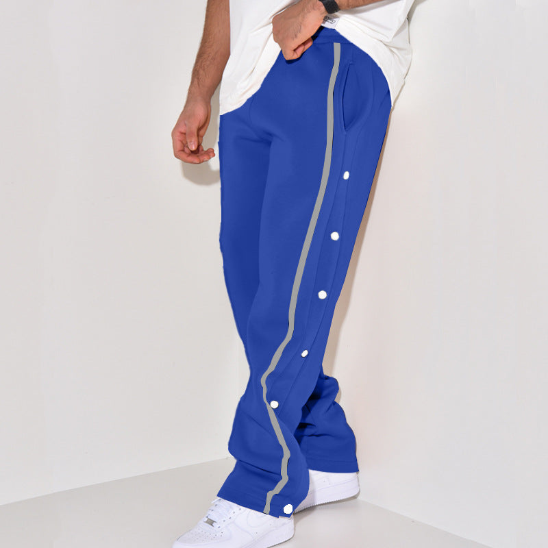 Herren Snap-Trackhose mit seitlichem Kontraststreifen, Druckknopf-Leiste und elastischem Bund Drune