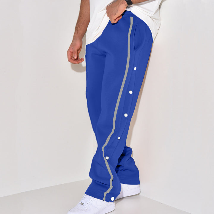 Herren Snap-Trackhose mit seitlichem Kontraststreifen, Druckknopf-Leiste und elastischem Bund Drune